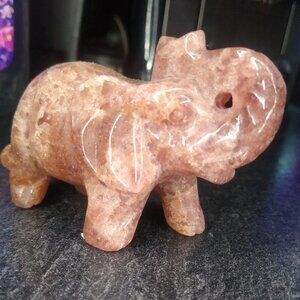 Strawberry Quartz "Raw" Small Elephant Figurine